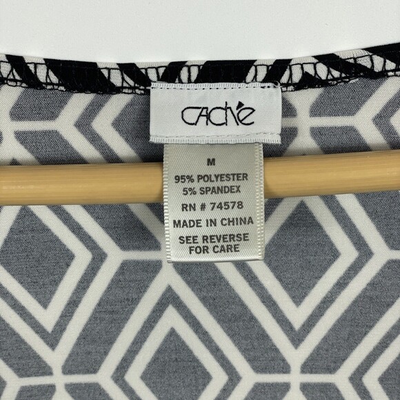 CACHE Black White Long Sleeve Front Wrap Stretch‎ Dress Womens Sz Medium - Picture 4 of 5